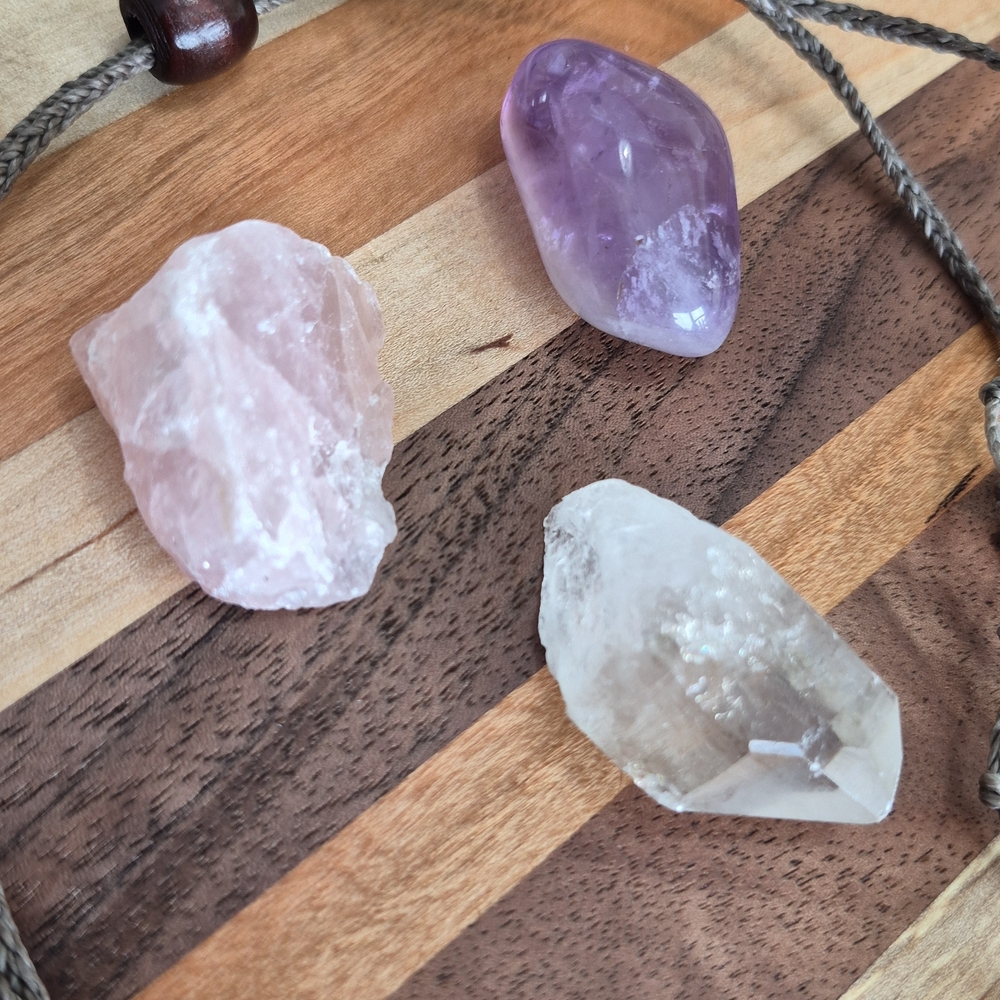 Interchangeable Crystal Necklace Set Amethyst Ros… - image 3